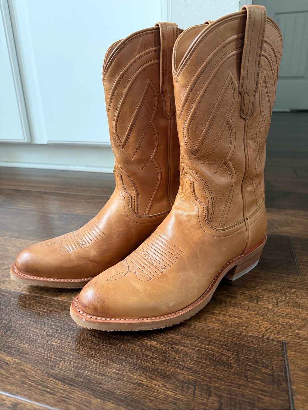 Tecovas Tan Leather Western Boots with Stitch Detailing